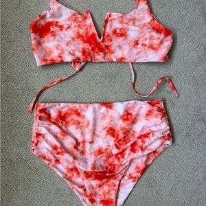 Orange & pink Tie-Dye Bikini Set